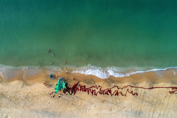 Aerial view of Fisherman on the beach, Mui Ne, Vietnam.