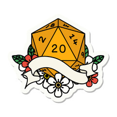 natural twenty D20 dice roll sticker