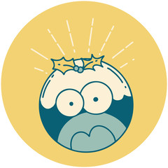 icon of tattoo style shocked christmas pudding