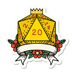 natural 20 critical hit D20 dice roll sticker