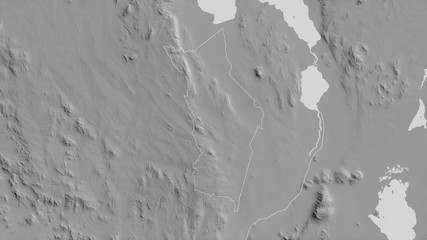 Ntcheu, Malawi - outlined. Grayscale