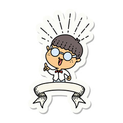 sticker of tattoo style man with genius idea