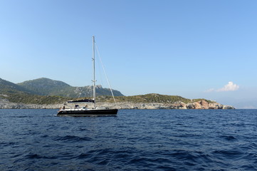 Fototapeta premium Yacht in the Aegean Sea off the coast of Turkey