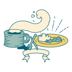 banner with tattoo style breakfast and coffee