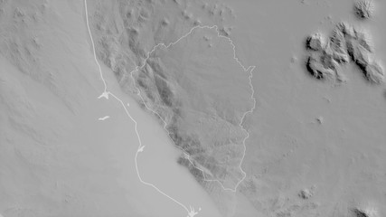 Thyolo, Malawi - outlined. Grayscale