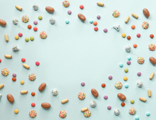 Flat lay image of sweets/lollies/candies. Perfect for lolly shop, candy shop, sweets shop.