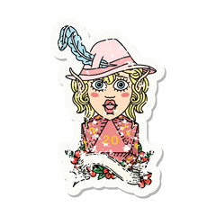 elf bard with natural twenty dice roll grunge sticker