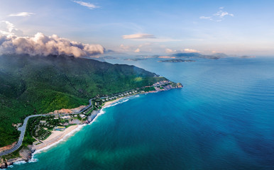 Naklejka premium Aerial view of DT6571 road from Nha Trang city to Cam Ranh town, Khanh Hoa, Vietnam.
