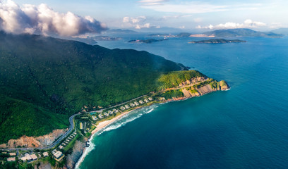 Aerial view of DT6571 road from Nha Trang city to Cam Ranh town, Khanh Hoa, Vietnam.