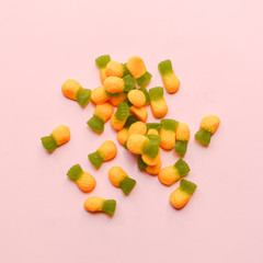 Flat lay image of sweets/lollies/candies. Perfect for lolly shop, candy shop, sweets shop.