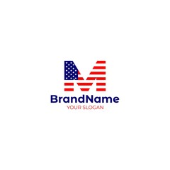 M American Flag Logo Design Vector