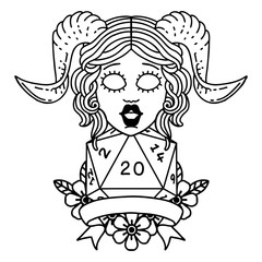 tiefling with natural twenty dice roll illustration