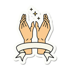 tattoo sticker with banner of reaching hands