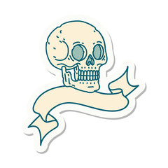 tattoo sticker with banner of a skull