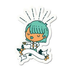 sticker of tattoo style businesswoman pointing