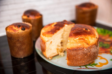 bun with a golden crust on the table
