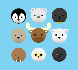 Animal Balloon Head 3D Icon Arctic Set Cartoon Vector Illustration