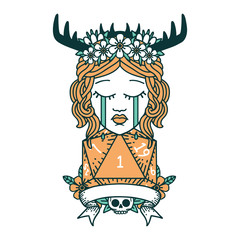 crying human druid with natural one roll illustration