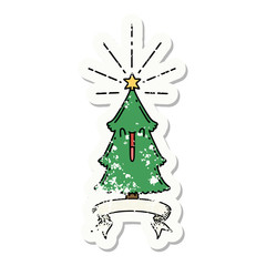 grunge sticker of tattoo style christmas tree with star