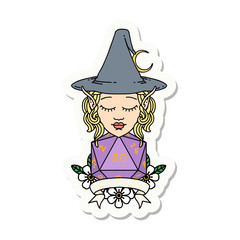 elf mage character with natural twenty dice roll sticker