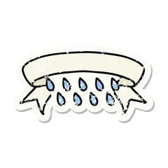 grunge sticker with banner of rain drops