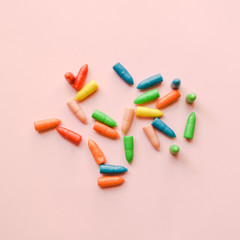 Flat lay image of sweets/lollies/candies. Perfect for lolly shop, candy shop, sweets shop.