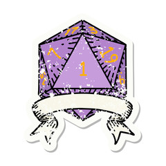 natural one d20 dice roll grunge sticker
