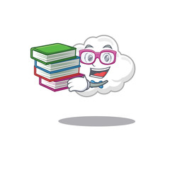 A diligent student in white cloud mascot design concept with books