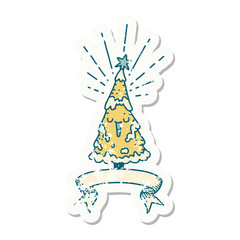 Fototapeta na wymiar grunge sticker of tattoo style happy christmas tree
