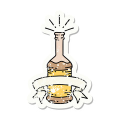 grunge sticker of tattoo style beer bottle