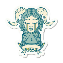Obraz premium crying tiefling with natural one D20 dice roll sticker
