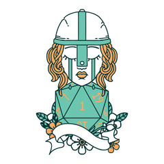 crying human fighter with natural one D20 roll illustration