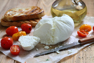 Mozzarella with tomato and fried toast