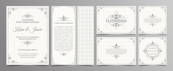 Vintage style vector design invitation card with a white background	