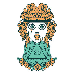 human barbarian with natural twenty dice roll illustration