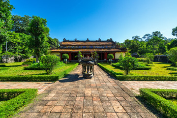 Fototapeta na wymiar General view in Tomb of Gia Long emperor in Hue, Vietnam. A UNESCO World Heritage Site.
