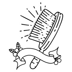 banner with black line work tattoo style hairbrush