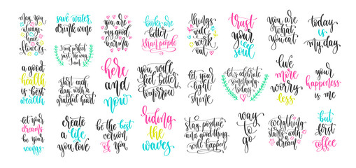 set of 25 hand lettering positive quote, motivation and inspiration phrases design