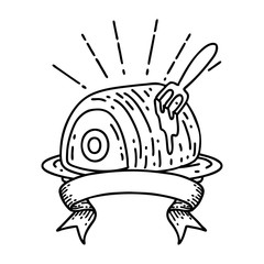 banner with black line work tattoo style roast beef