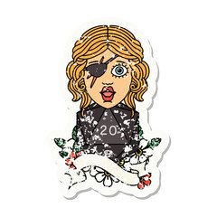 human rogue with natural 20 dice roll grunge sticker