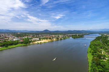 Fototapeta na wymiar Aerial view of Hue city, Vietnam. Beauty Huong river in Hue City, Vietnam.