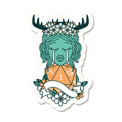 crying orc barbarian character face with natural one D20 roll sticker