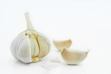 Close-up view of the fresh garlic isolated on the white background