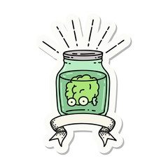 sticker of tattoo style brain in jar