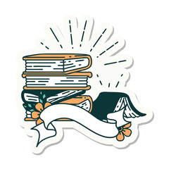 sticker of tattoo style stack of books