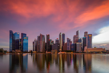 Naklejka na ściany i meble Singapore 2017 dramatic sky at Central business district look from Marina Bay Sands 