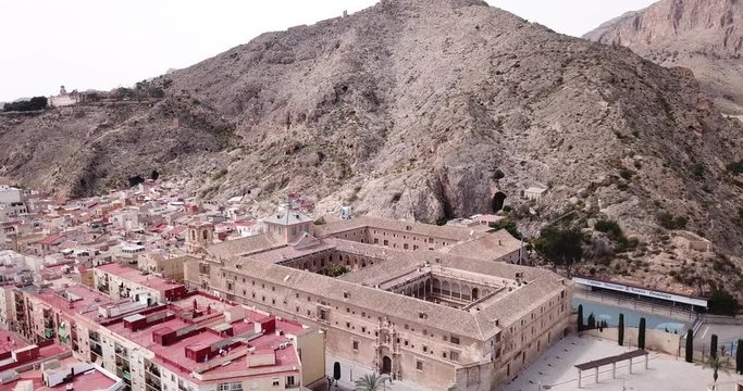 ORIHUELA, SPAIN - APRIL 17, 2019: Aerial view of stone building of old University of Orihuela, Spain