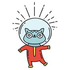 traditional tattoo style cat in astronaut suit