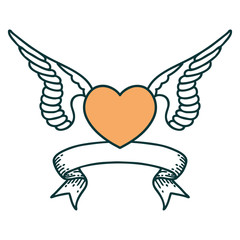 tattoo with banner of a heart with wings