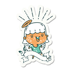 grunge sticker of tattoo style singing angel